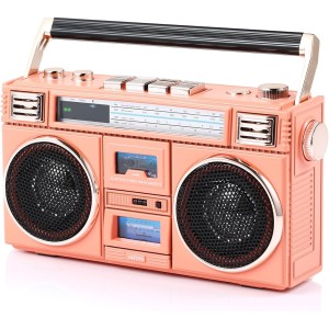 Mini Vintage Retro Bluetooth Stereo Boombox, Portable Speaker, Rose Gold Color